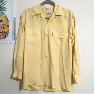Vintage VOTRE NOM Light Yellow 100% Silk Button-Up Shirt Size Small